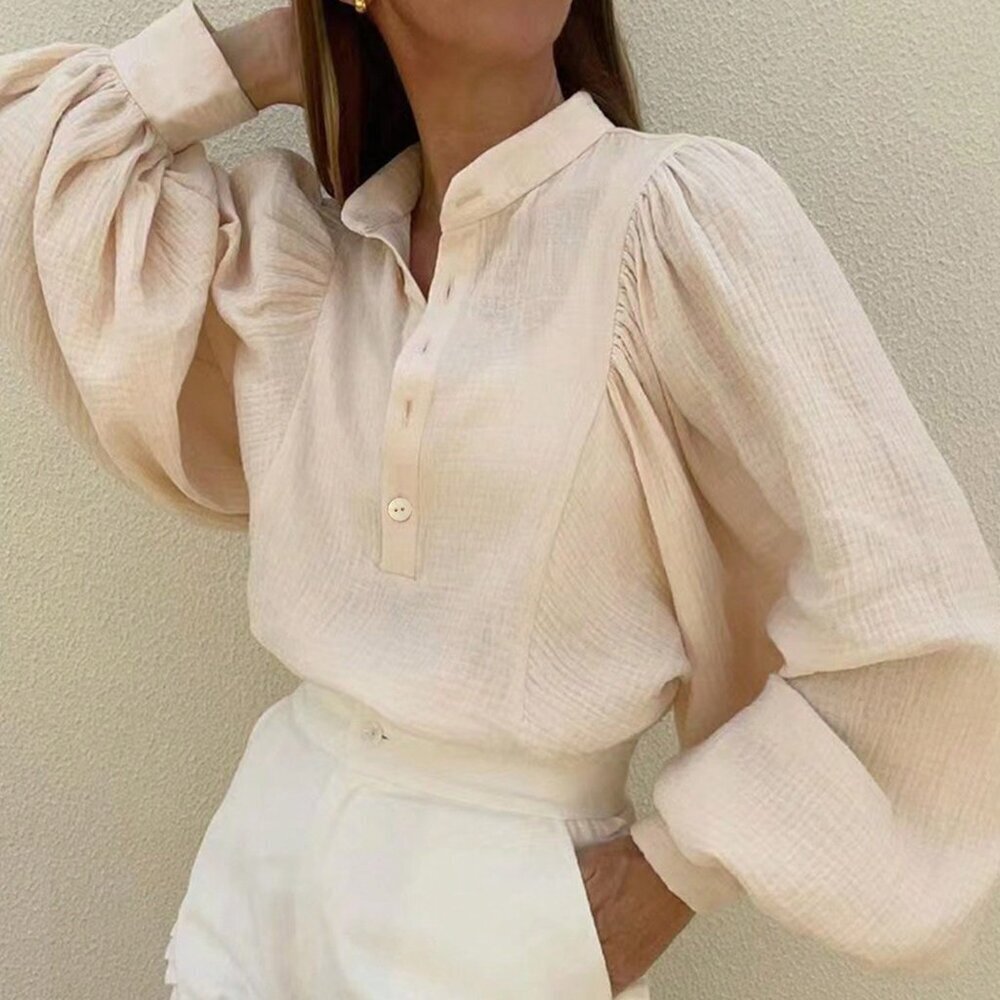 Apricot Casual Women's Lantern Sleeve Loose Shirt - Picture 3 of 4